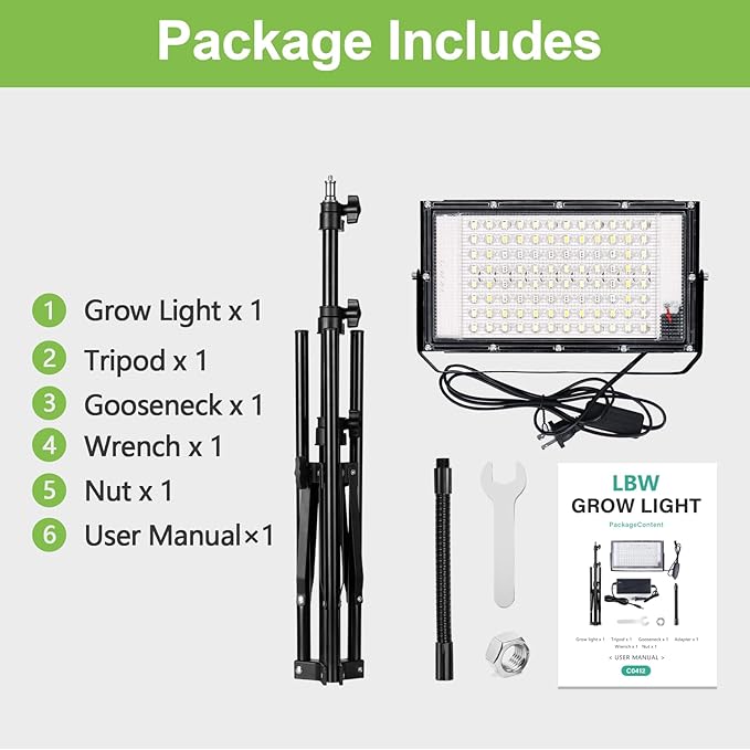 LBW Stand Grow Lights for Indoor Plants, Full Spectrum 96 LEDs Plant Grow Light, Upgraded Floor Grow Lamp with Adjustable Tripod Stand 21-68in, On/Off Switch,Ideal for Tall Large Houseplant Growing