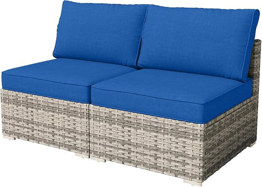 HOOOWOOO Patio Sectional Furniture Set,2 Piece Couch Set with 2 Matching Armless Chairs(Navy Blue)
