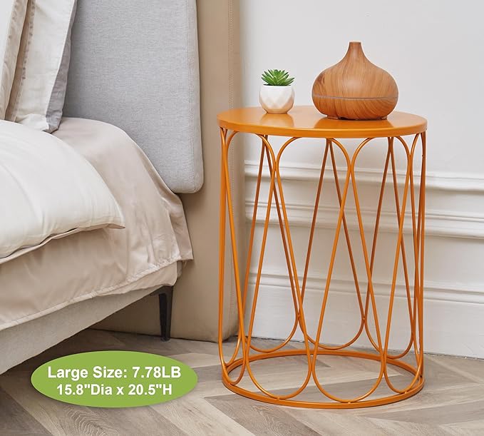 HFHOME Set of 3 Metal Outdoor Side Table, Nesting Round Coffee Table for Indoor Outdoor, Heavy Duty End Tables Plant Stand Living Room Garden Stool - Orange