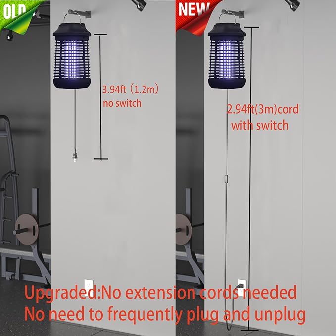 Bug Zapper for Outdoor and Indoor,3-Meter Power Cord with Switch Mosquito Zapper,Bug Zapper Outdoor for Home Backyard, Patio