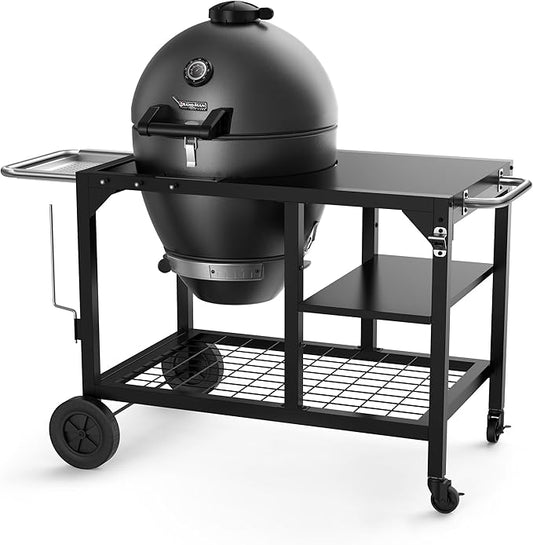 Brand-Man Charcoal Grill & Smoker Steel Kamado - 22" Cast Iron Grates, Grilling Basket, Large Prep Table Cart, Ideal for Outdoor Cooking