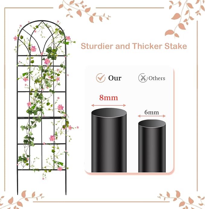 Garden Trellis for Climbing Plants Outdoor, 62"X15" Metal Garden Trellises, Decorative Garden Fencing Flower Trellis with Durable Powder Coating for Vines, Vegetable Support, Black (2, Pattern-B)
