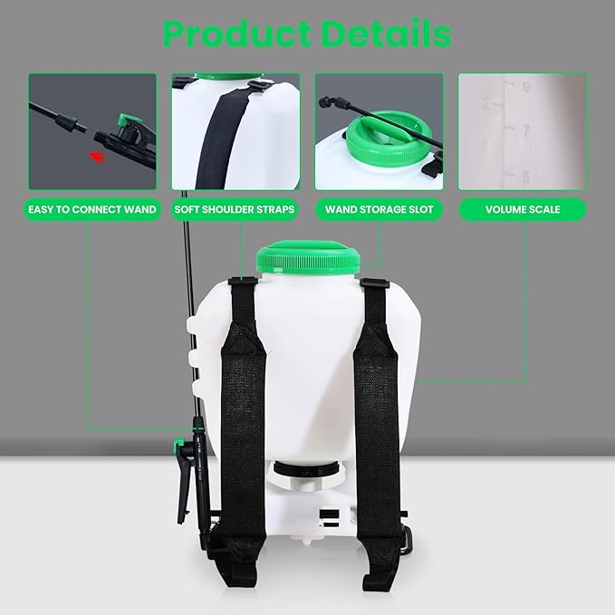REALWORK 4-Gallon Backpack Sprayer with Padded Shoulder Strap for Pests & Weeds, Watering Garden, and Spraying Plants, in Translucent White