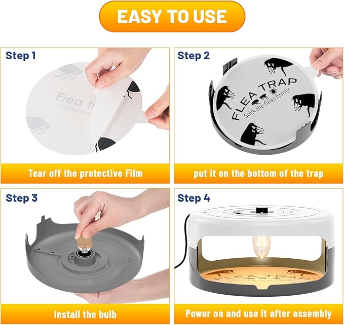 2 Pack Flea Traps for Inside Your Home, Indoor Flea Light, Bed Bug Killer with 8 Sticky Pads & 4 Light Bulb, Odorless Natural Insect Infestation Treatment Trap for Kid Pet