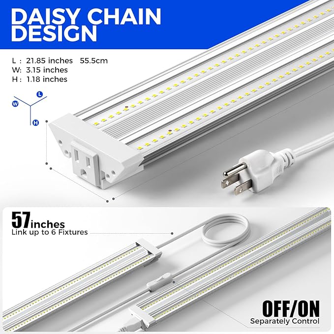 Barrina TX36 2FT Grow Light for Indoor Plants, 144W(4 x 36W, 800W Equivalent), High PPFD, 5000K Full Spectrum, Mechanical Timer, Hanging Grow Lights for Seedings, with On/Off Switch, Linkable, 4 Packs