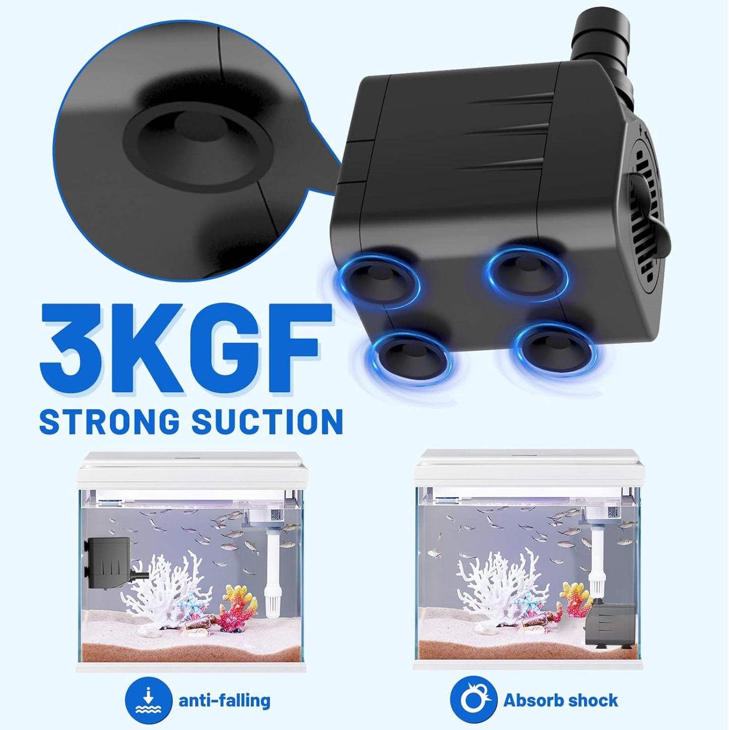 400GPH Submersible Water Pump(1500L/H,25W),Ultra Quiet Fountain Pump with 6.5ft High Lift, Pond Pump for Fish Tank, Pond, Aquarium, Statuary, Hydroponics.