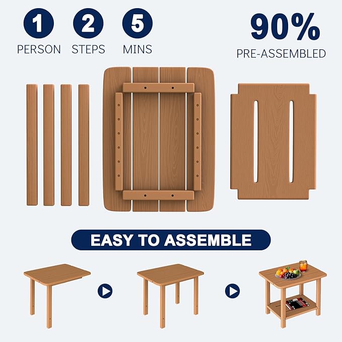 nevilywood Adirondack Square Side Table - 18.4" Large Panel HDPE Outdoor End Table - Weatherproof, Rustproof & Low Maintenance for Patio, Lawn, Pool, Indoor Use (Teak)
