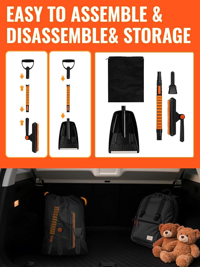 5 in 1 Multi-Functional Snow Brush Ice Scraper and Shovel Kit with Detachable Ergonomic Foam Grip for Car Automobile Vehicle Window SUV Truck Windshield Patios Driveways Sidewalks Winter Snow Removal