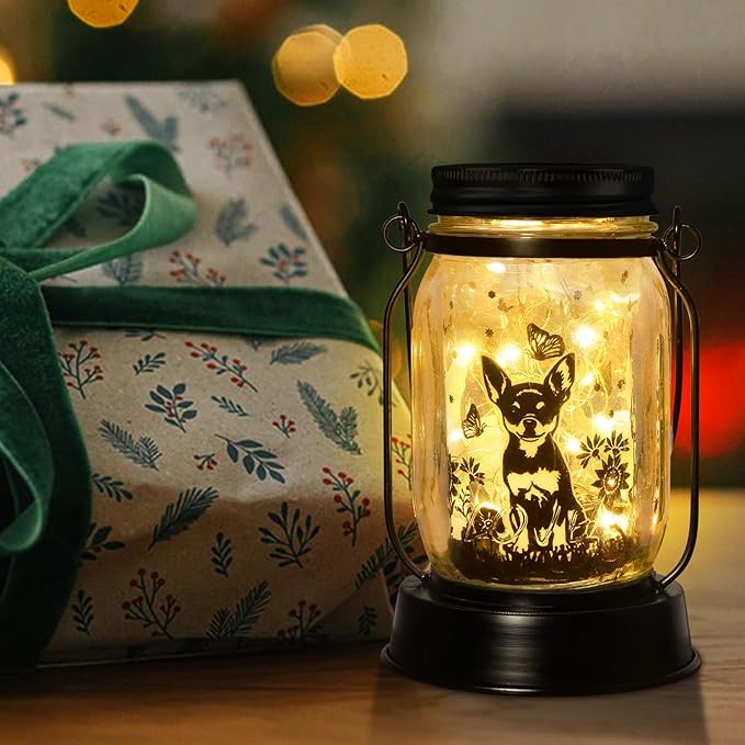 Chihuahua Gifts for Women/Men Chihuahua Solar Lanterns Dog Mom Birthday Dog Lovers Lantern Pet loss Pet Memorial Lights Solar Garden Decoration Outside for Yard, Patio,Backyard,Porch Torches