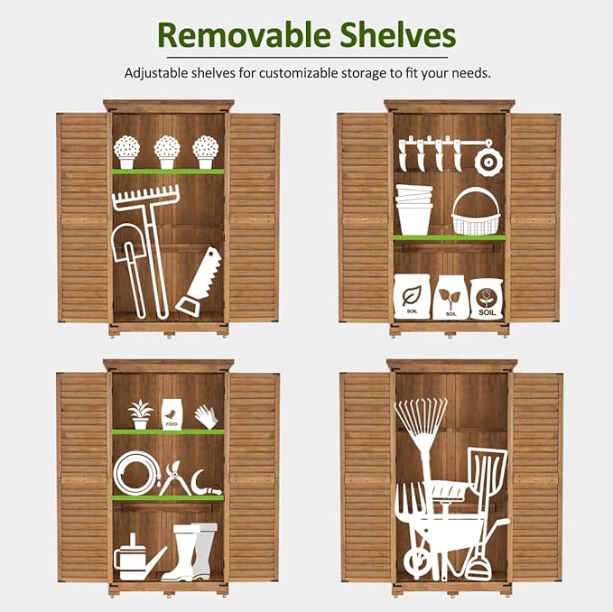 MCombo Outdoor Storage Cabinet, Garden Storage Shed, Outside Vertical Shed with Lockers, Outdoor 63 Inches Wood Tall Cabinet for Yard and Patio 0870 (Natural)