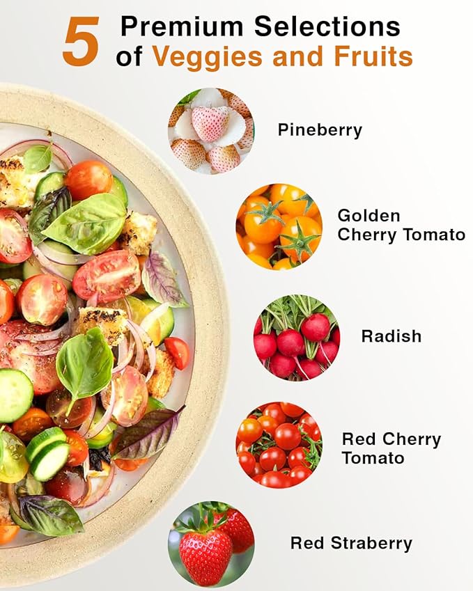 Red Strawberry and Pineberry Seed Pod Kit for AeroGarden, idoo, Ahopegarden with Red Strawberry, Radish, Pineberry, Red Heirloom/Golden Harvest Cherry Tomato - Compatible with All Hydroponics (7-Pod)