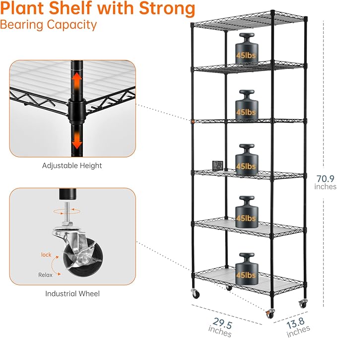 DIY Plant Shelf with Grow Lights and EVA Greenhouse Cover, Plant Stand with Adjustable Rack and Wheels, 8-Pack 192W T8 3000K Full Spectrum Plant Lights for Seed Starting (29.5L x 13.8W x 70.9H)