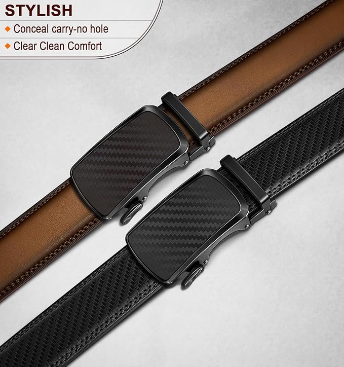 BULLIANT Men's Ratchet Belt 2 Pack-Click Leather Belt Adjustable for Men Gift 1 3/8-Cut for Perfect Fit