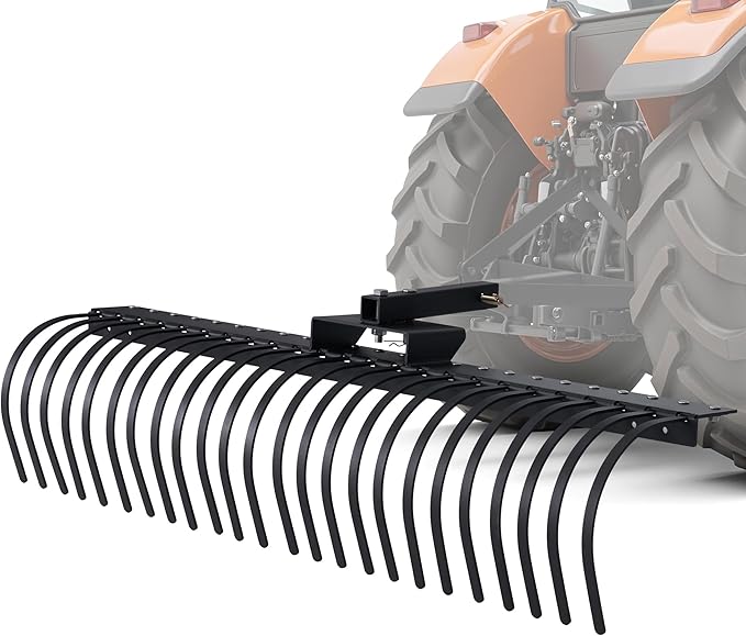 Specraft 60" Behind Landscape Rake for Tractor, Tow Dethatcher Rake with 24 Steel Coil Tines and 2" Receiver, Fit for 3-Point Suspension Systems