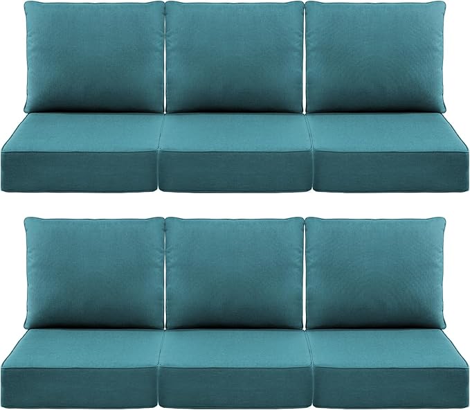 Luxury 6" Outdoor Cushions for Patio Furniture, 24x24x6 Thick Seat Cushion Set of 6, Fade Resistant Couch Chair Replacement Cushions High Density Deep Wicker Chair Cushion w/Removable Cover, Green