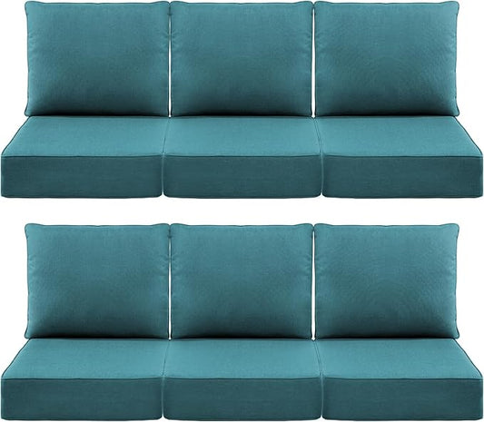 Luxury 6" Outdoor Cushions for Patio Furniture, 24x24x6 Thick Seat Cushion Set of 6, Fade Resistant Couch Chair Replacement Cushions High Density Deep Wicker Chair Cushion w/Removable Cover, Green