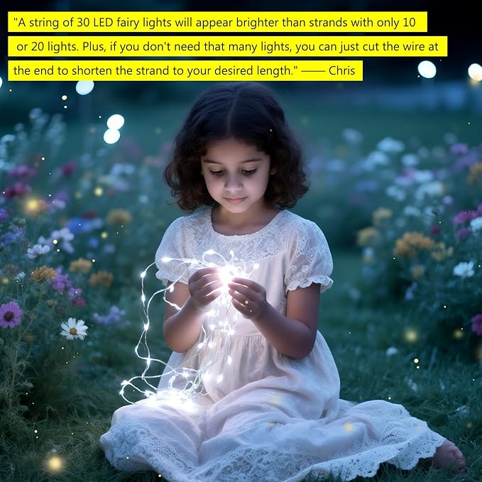 VOOKRY 8 Pack 30 LED Fairy Lights Battery Operated String Lights - 10 ft Mini Silver Wire Firefly Starry Moon Lights for DIY Crafts Wedding Party Table Centerpieces Bedroom Christmas(Cool White)