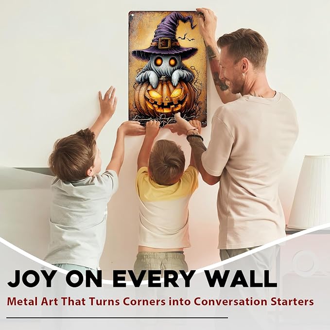 Halloween Pumpkin Vintage Sign Ghost Metal Tin Sign for Home Bar Kitchen Hotel Dining Room Coffee 8x12inch