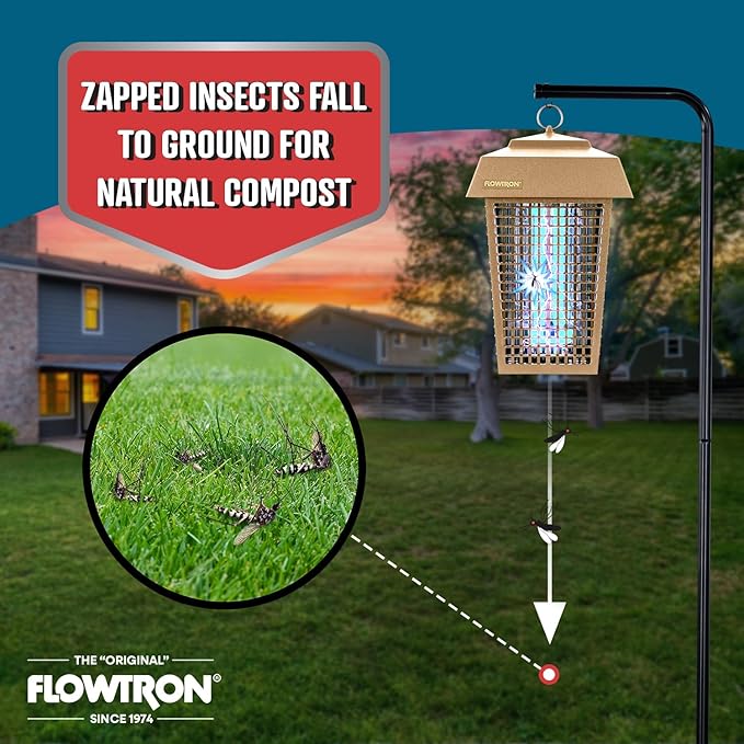 Flowtron Bug Zapper, 1 Acre of Outdoor Coverage with Powerful 40W Bulb & 5600V Instant Killing Grid, Electric Insect, Fly & Mosquito Zapper, Made in The USA - Tan Color