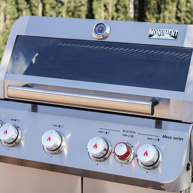 Monument Grills 4+1 Outdoor Barbecue Stainless Steel Propane Gas Grill, 4 Burners & 1 Side Burner 62,000 BTU Patio Garden Barbecue Grill with Knob Controls, Mesa415BZ