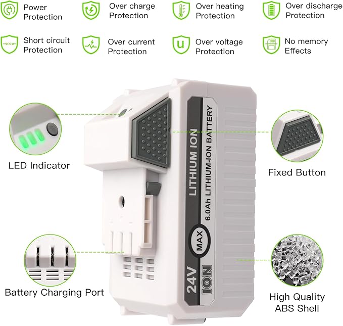 24V 6Ah Battery for VOLTASK & Snow Joe & Sun Joe 24V/48V IONMAX Tools,Compatible with Voltask 24V/48V Battery,24BAT-LTX/LTW/LTE/LT/XR EcoSharp Pro Series Lithium Ion Power Tools