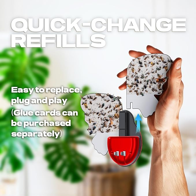 Flying Insect Trap Indoor, Light Fly Trap Captures Flies, Fruit Flies, Gnats, Moths, Mosquito and Other Flying Houseflies(1 Plug-in Device + 3 Pair Refills)