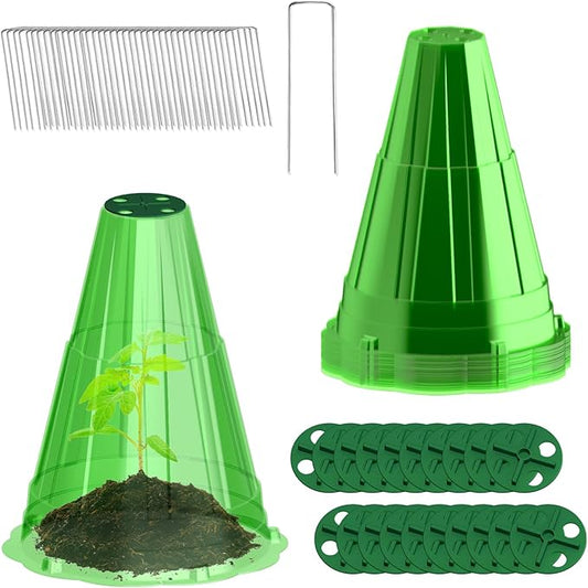 Garden Cloches for Plants, 20 Pack Garden Cloche with Rotary Vent, Reusable Bell Plant Covers with 40Pcs Ground Stakes, Plant Cloche Protectors from Animals Snails Birds Chickens, 7.9" H X 6.7" D