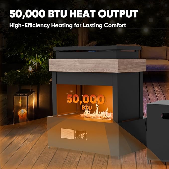 35'' Outdoor Propane Fireplace with Tank Storage, CSA Certified 50,000 BTU Patio Firepit with Dust Cover for Garden, Backyard and Balcony, Gray/Beige