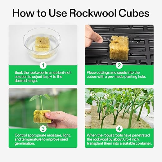 VIVOSUN 1.6" Rockwool Cubes, 112 Plugs Stonewool Starter Grow Cubes for Cuttings, Cloning, Plant Propagation, Seed Starting, Hydroponic Grow Media for Vigorous Plant Growth, 4 Sheets of 112 Plugs