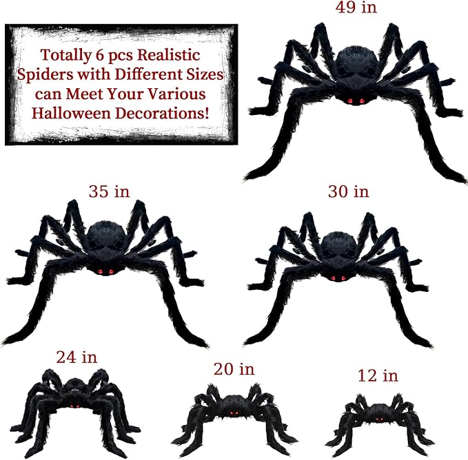 6 Pcs Halloween Spiders Decorations, Giant Hairy Spiders Halloween Decorations Indoor Outdoor Decor