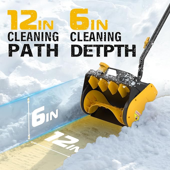 12-Inch Cordless Snow Shovel, 20V Snow Blower With LED Light,Electric Snow Thrower with Directional Plate&Adjustable Handle, 21ft Throwing Distance,12"x6" Clearing Path (4.0Ah Battery included)