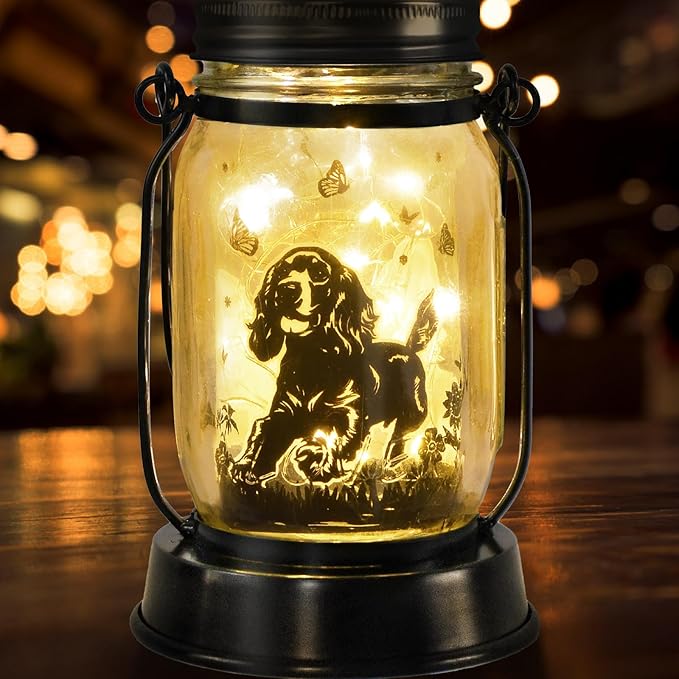 Cocker Spaniel Dog Gifts for Women/Men Cocker Spaniel Solar Lanterns Birthday Dog Lovers Lantern Pet loss Dog Memorial Lights Solar Garden Decoration for Yard, Patio,Backyard,Porch Torches Light