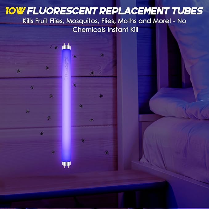 Qualirey 10 Pack Bug Zapper Replacement Light Bulbs 10W for 20W Indoor Bug Zapper, BL T8 F10W 13Inch Light Tube Compatible with Aspectek, Liba, Micnaron, Lulu Home and Other 20W Mosquito Lamp