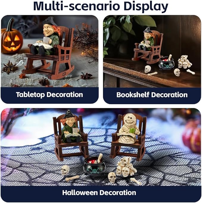 Halloween Decor Miniature Witch Desk Figurine,Gothic Horror Resin Witch,for Bookshelf Decor,Desk Trinkets,Collectible,Party Gifts