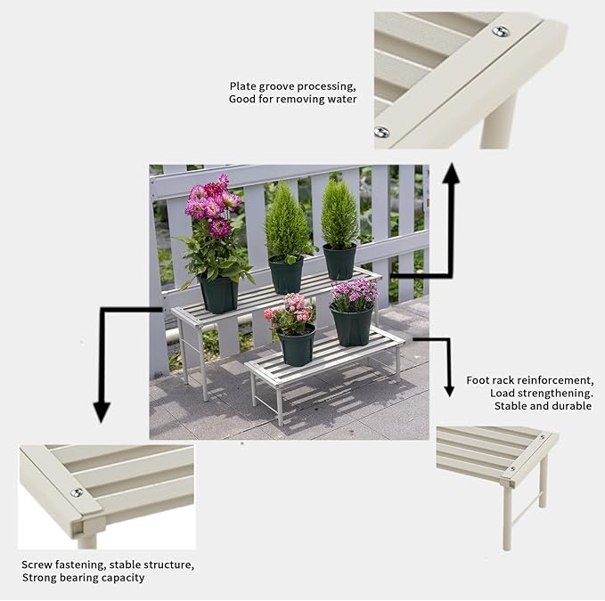 Metal Plant Stand, Rust-proof Aluminum Flower Pot Stand, Plants Display Stands Decoration Racks for Living Room Balconies and Gardens (60 White)