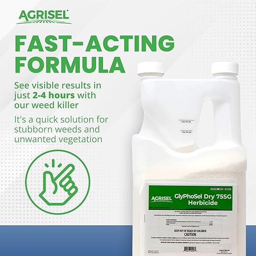 GlyPhoSel Pro Dry Weed Killer, Fast-Acting, Targets Tough Weeds from Leaf to Root, Easy-to-Use Tip & Pour Container, Pet Safe, Includes 3-Pack of Agrisel Protective Gloves, 5 Pounds
