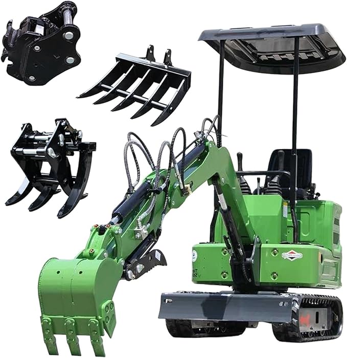 Mini Excavator for 1 Ton B&S Engine with Hydraulic Thumb Clamp,Standard Bucket, 200mm Bucket,Broken Hammer，Auger, Grapple,Quick Change Attachments (G Courtyard excavator)