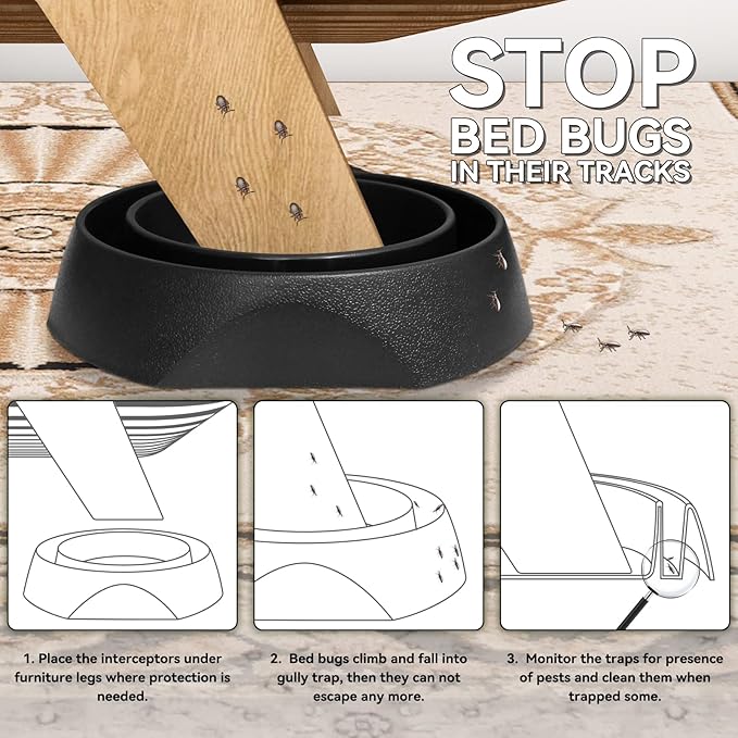 Bed Bug Interceptors with Anti Skid Pads | Bed Bug Trap | Bed Bug Traps and Detectors | Bed Bug Traps for Bed (Black - 12 Pcs)