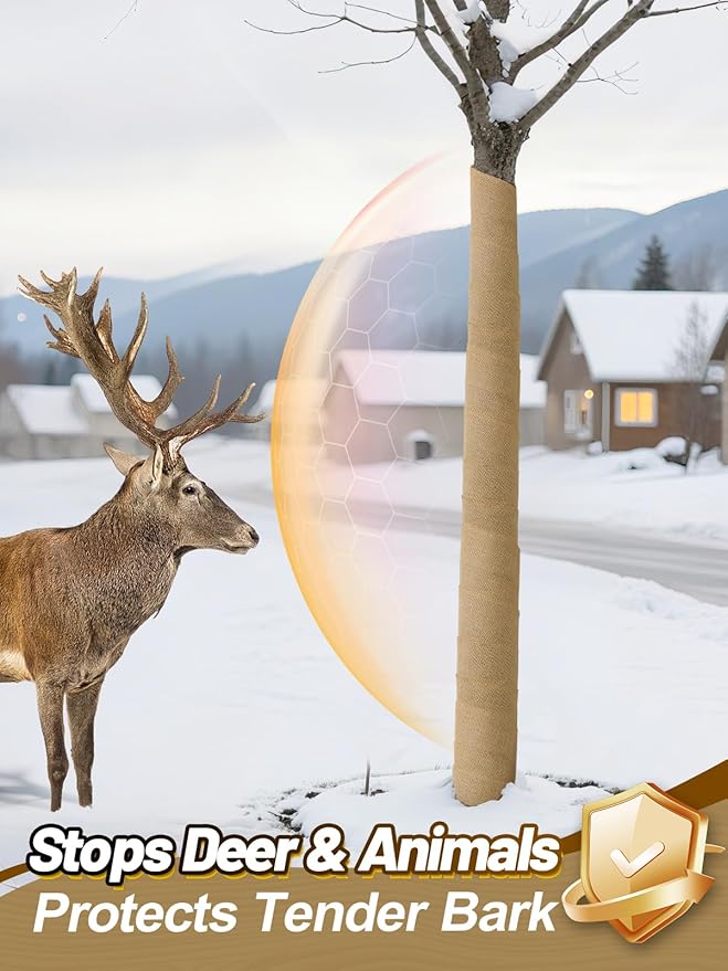 ANPHSIN Natural Jute Burlap Tree Wraps for Winter Protection - 4.7in × 16.4ft Burlap Rolls, Tree Trunk Guard Wrap, Plants Antifreeze Bandage to Protect Bark & Keep Plants Warm, 2 Rolls