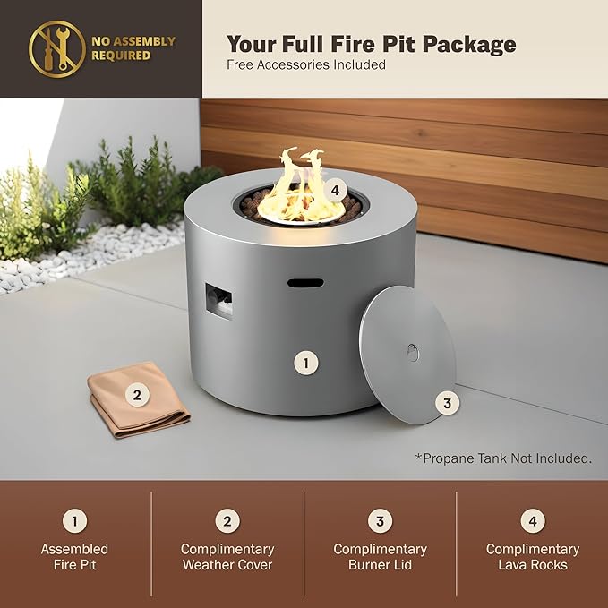 Kinger Home Loren 32-Inch Round Propane Fire Pit Table, Alloy Steel Outdoor Fire Pit with 50,000 BTUs, CSA Certified, Includes a Burner lid, Lava Rocks and Weatherproof Cover