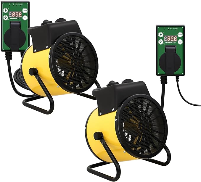 COOS BAY 1500W Outdoor Space Heater with Thermostat, Electric Greenhouse Heater for Grow Tent, Garage, RV, Shed, Radiant Heat, IPX4 Water-Resistant, Overheat Protection, 2 Pack, Yellow