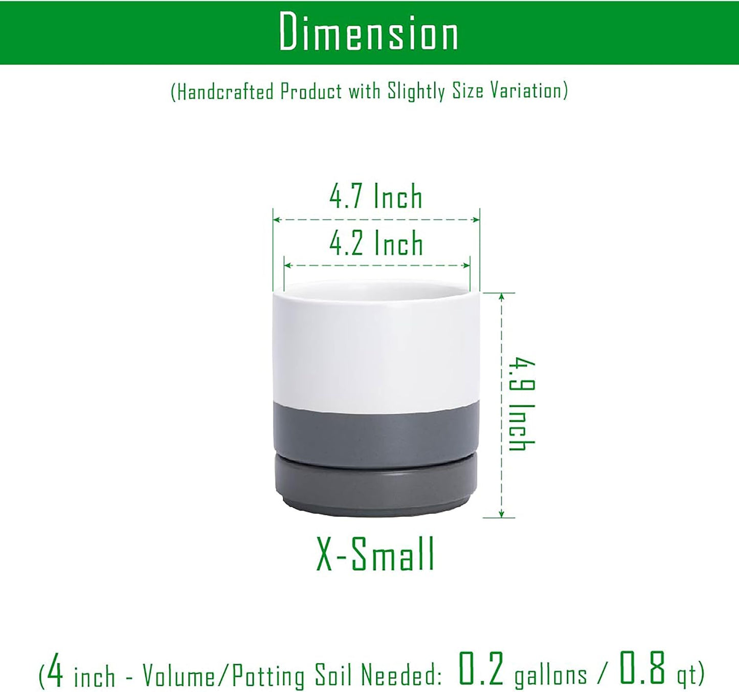 D'vine Dev Set of 4 Small Ceramic Plant Pots, 4.7 Inch Succulent Planter Pot for Plants with Drainage Hole and Saucer, White/Speckled Grey, 94-X-B-6