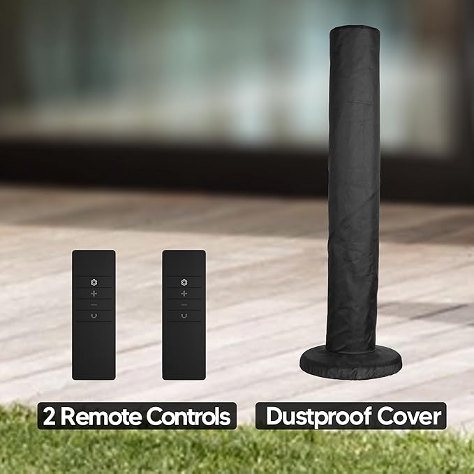 Portable Heater Outdoor Infrared 1500W 8 Heat Levels 8H Timers Carbon Fiber Tube Tip-Over&Overheat Protection IP65 Waterproof Electric Garden Heater, Deep Black