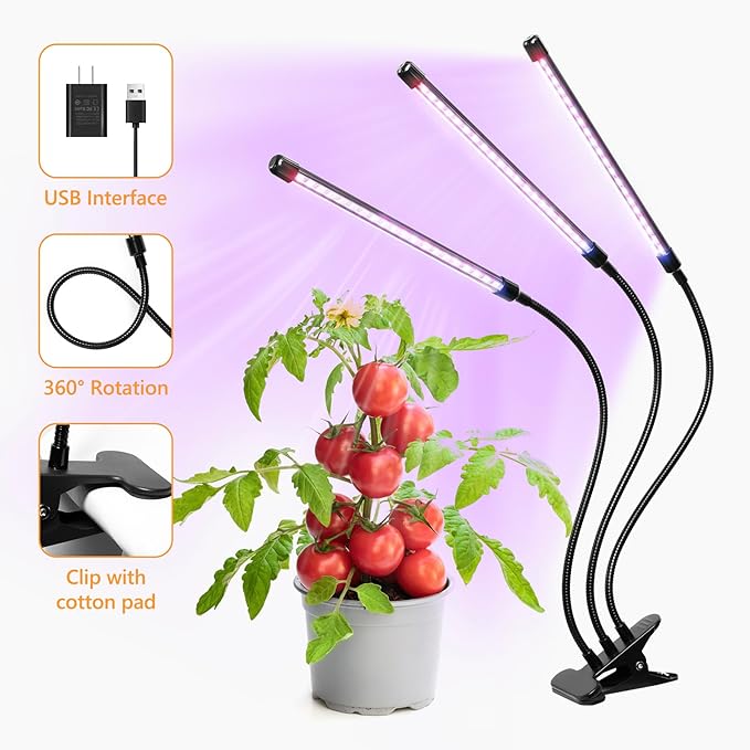 Desk Clip Grow Light for Indoor Plants,Red Blue Spectrum Plant Growing Lamp with 3 Modes,10-Level Dimmable,Auto ON & Off Switch,3/9/12H Timer,Adjustable Gooseneck,Desktop Table Lights for Growth