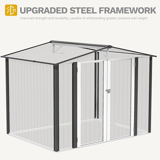 DWVO 8'x6' Large Metal Outdoor Storage Shed, Heavy Duty Tool Storage Sheds for Backyard Patio Lawn - Ideal for Bicycles, Garden Tools, and Lawn Equipment, Easy-to-Assemble, Dark Gray
