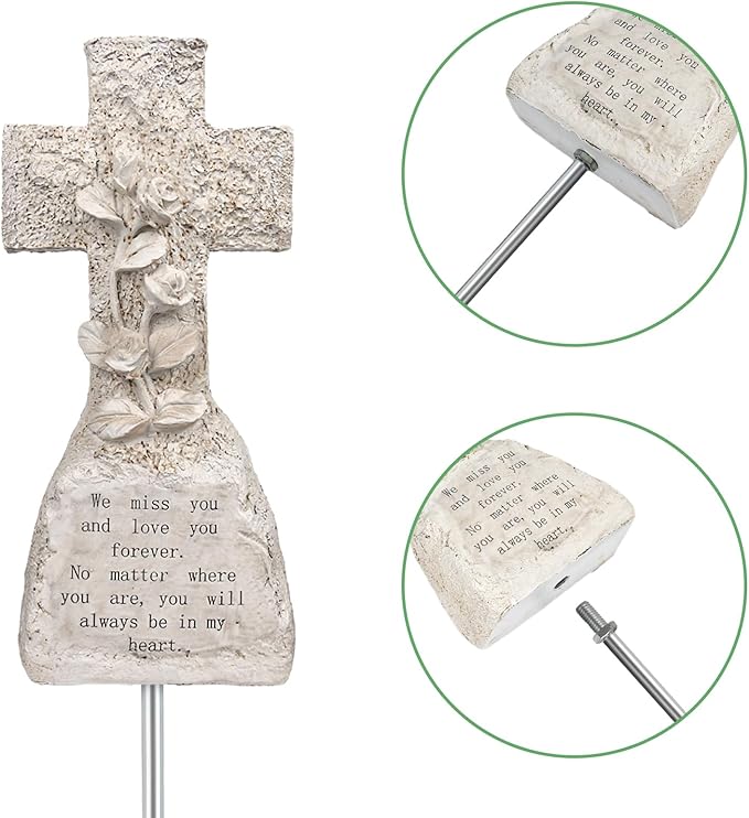 bocola Elegant Memorial Resin Cross with 3D Roses - Honor Your Loved Ones with Grace and Beauty Suitable for Cemetery Grave Indoor Memorial Decoration