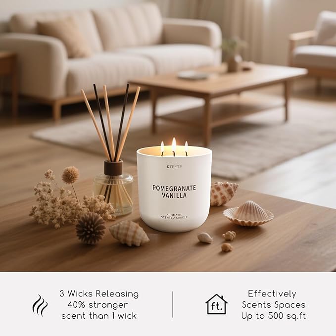Pomegranate Vanilla Scented Candle for Home, 14.1oz 80H Long Lasting Aromatherapy Candles for Warmth & Festivity, Non-Toxic Essential Oil & Soy Wax | Fruity-Sweet Vanilla Fragrance