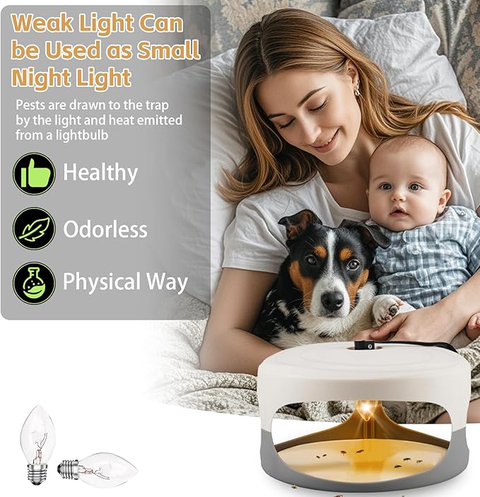 2Pack Flea Traps for Inside Your Home with 6 Sticky Disc & 6 Bulbs & 2 Electric Wires, Flea Killer Indoor Bed Bug Trap Pest Control, Friendly to Pets & Kids