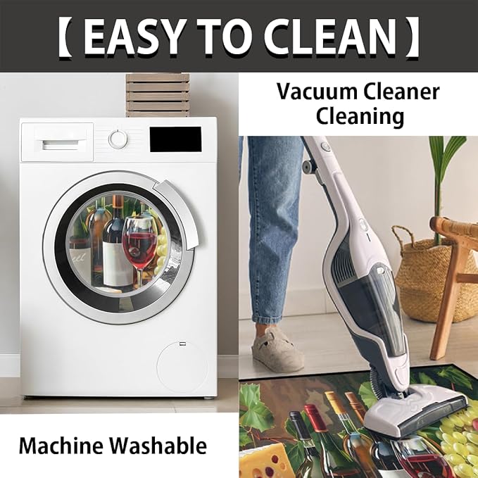 cfpolar Non-Slip Soft Half Round Door Mat, Wine Cheese Grapes Semicircle Mat for Indoor Entrance Garage Bath Living Room Patio 24 x 36 in