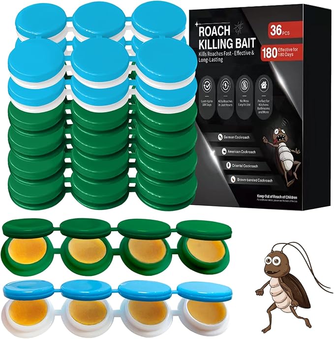 36 Pack Cockroach Gel Bait, Highly Effective Roach Killer Indoor Infestation Solution, Fast Acting Cockroach Killer Indoor Home Kitchen Use, Easy to Apply & No Mess Roach Bait Gel, Long-Lasting